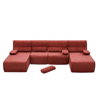 Trikiousd 132.2" Oversized U-Shaped Modular Sectional Sofa, Corduroy Couch with Arm Pillows