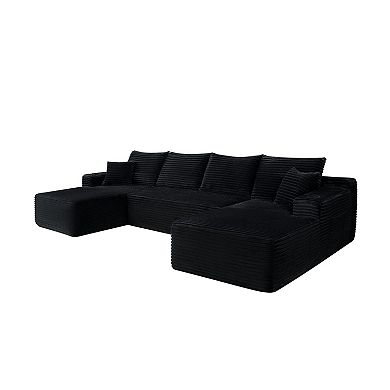 Trikiousd 134" U-Shaped Cloud Sectional Sofa with Chaise, Cup Holders and Side Pockets