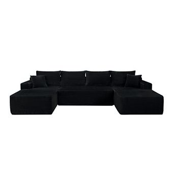 Trikiousd 134" U-Shaped Cloud Sectional Sofa with Chaise, Cup Holders and Side Pockets