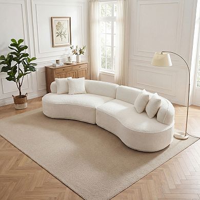 Trikiousd 114" Curved L-Shaped Sectional Sofa, Modern Oversized Boucle Couch