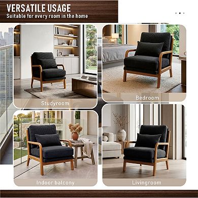 Trikiousd Wooden Accent Chair Upholstered Lounge Chair with Solid Wood Arms