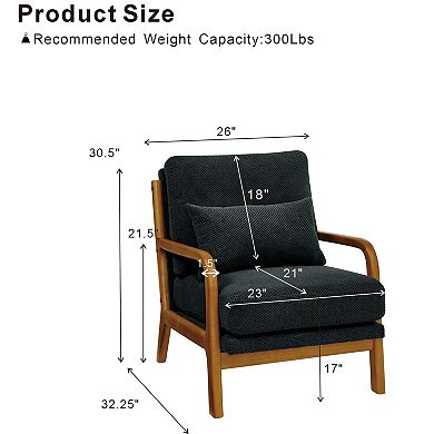 Trikiousd Wooden Accent Chair Upholstered Lounge Chair with Solid Wood Arms