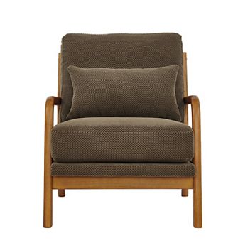 Trikiousd Wooden Accent Chair Upholstered Lounge Chair with Solid Wood Arms