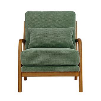 Trikiousd Wooden Accent Chair Upholstered Lounge Chair with Solid Wood Arms