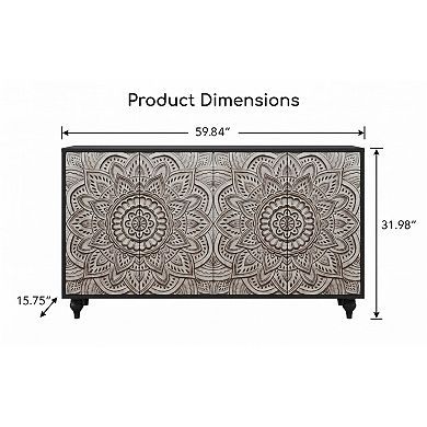 Trikiousd 60" Boho Mandala 4-Door Sideboard Buffet Cabinet with Adjustable Shelves