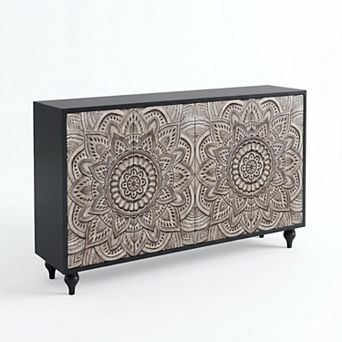 Trikiousd 60" Boho Mandala 4-Door Sideboard Buffet Cabinet with Adjustable Shelves