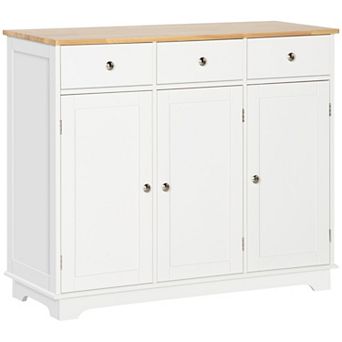 Trikiousd Modern Sideboard Buffet Cabinet with Solid Wood Top, 3 Drawers & Adjustable Shelf