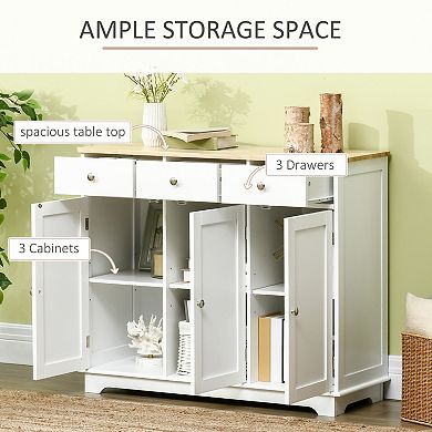 Trikiousd Modern Sideboard Buffet Cabinet with Solid Wood Top, 3 Drawers & Adjustable Shelf
