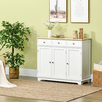 Trikiousd Modern Sideboard Buffet Cabinet with Solid Wood Top, 3 Drawers & Adjustable Shelf