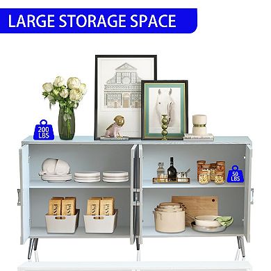 Trikiousd 60" Modern Wood Grain Sideboard Buffet Cabinet with 4 Doors & Adjustable Shelves