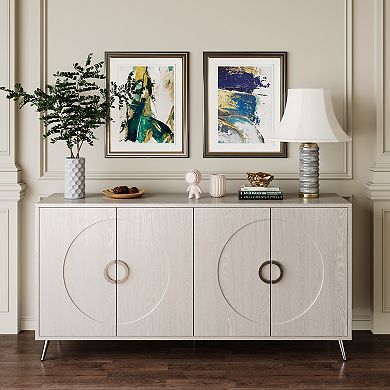 Trikiousd 60" Modern Wood Grain Sideboard Buffet Cabinet with 4 Doors & Adjustable Shelves