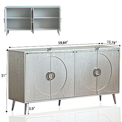 Trikiousd 60" Modern Wood Grain Sideboard Buffet Cabinet with 4 Doors & Adjustable Shelves