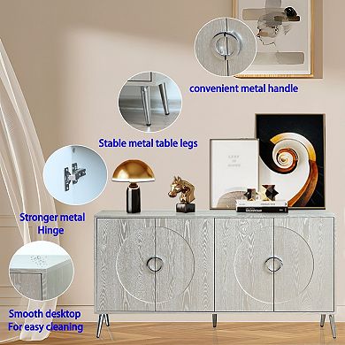 Trikiousd 60" Modern Wood Grain Sideboard Buffet Cabinet with 4 Doors & Adjustable Shelves