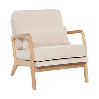 Trikiousd Accent Chair Upholstered Lounge Chair with Wood Armrests and Lumbar Pillow