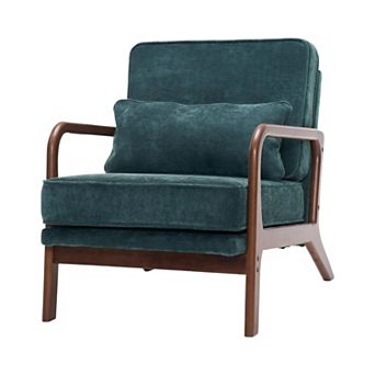 Trikiousd Accent Chair Upholstered Lounge Chair with Wood Armrests and Lumbar Pillow
