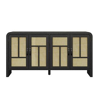 Trikiousd 59'' Rattan Sideboard Buffet Cabinet with 4 Doors and Adjustable Shelves