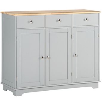 Trikiousd Sideboard Buffet Cabinet with Drawers, Rubberwood Top and Adjustable Shelves