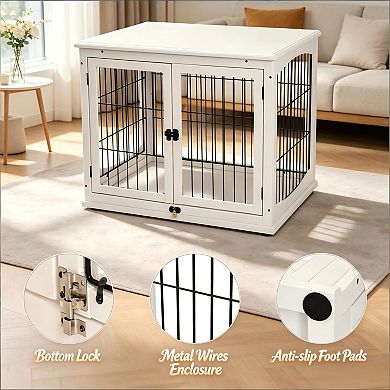 Trikiousd 2-in-1 Dog Crate End Table Furniture with Double Doors for Small Medium Dogs