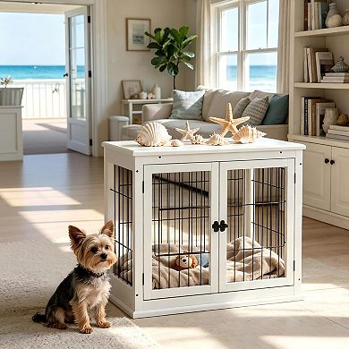 Trikiousd 2-in-1 Dog Crate End Table Furniture with Double Doors for Small Medium Dogs