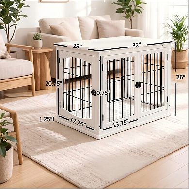 Trikiousd 2-in-1 Dog Crate End Table Furniture with Double Doors for Small Medium Dogs