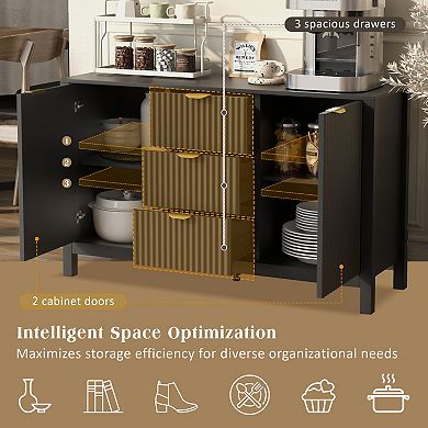 Trikiousd 47.2" Sideboard Buffet Cabinet with 3 Drawers, Adjustable Shelves & Soft-Close Doors