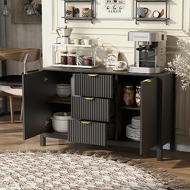 Trikiousd 47.2" Sideboard Buffet Cabinet with 3 Drawers, Adjustable Shelves & Soft-Close Doors