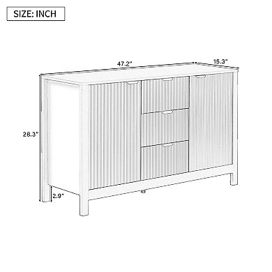 Trikiousd 47.2" Sideboard Buffet Cabinet with 3 Drawers, Adjustable Shelves & Soft-Close Doors