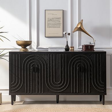Trikiousd Modern Sideboard Cabinet with 4 Doors and Adjustable Shelves Storage