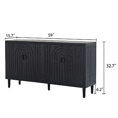Trikiousd Modern Sideboard Cabinet with 4 Doors and Adjustable Shelves Storage