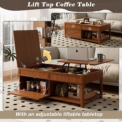 Trikiousd Lift Top Coffee Table with Hidden Compartment and Storage Shelf