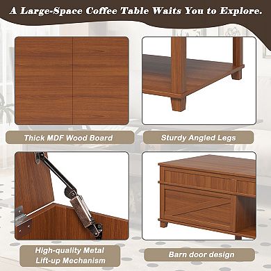 Trikiousd Lift Top Coffee Table with Hidden Compartment and Storage Shelf
