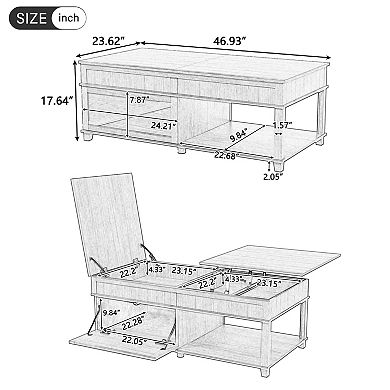 Trikiousd Lift Top Coffee Table with Hidden Compartment and Storage Shelf