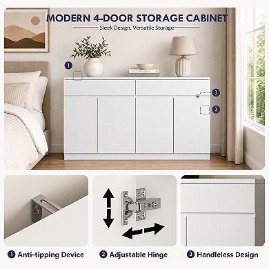 Trikiousd Sideboard Buffet Cabinet with Storage, 4 Door Kitchen Cabinet with Drawers