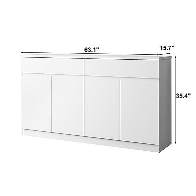 Trikiousd Sideboard Buffet Cabinet with Storage, 4 Door Kitchen Cabinet with Drawers