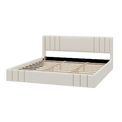 Pnronnc Linen Upholstered Platform Bed Frame Low Profile Grounded Bed Tufted Wingback Bed