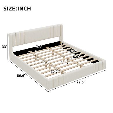 Pnronnc Linen Upholstered Platform Bed Frame Low Profile Grounded Bed Tufted Wingback Bed
