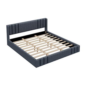 Pnronnc Linen Upholstered Platform Bed Frame Low Profile Grounded Bed Tufted Wingback Bed