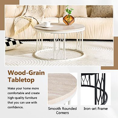 Trikiousd Round Coffee Table with MDF Top and Metal Frame Base