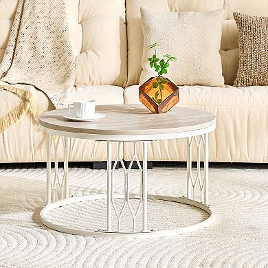 Trikiousd Round Coffee Table with MDF Top and Metal Frame Base