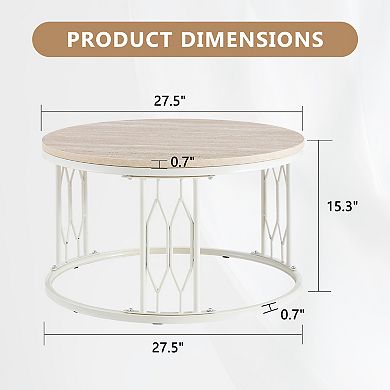 Trikiousd Round Coffee Table with MDF Top and Metal Frame Base