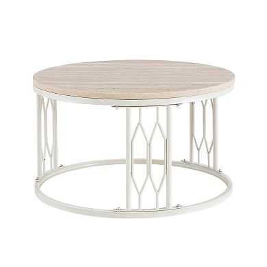 Trikiousd Round Coffee Table with MDF Top and Metal Frame Base