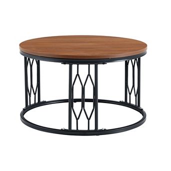 Trikiousd Round Coffee Table with MDF Top and Metal Frame Base