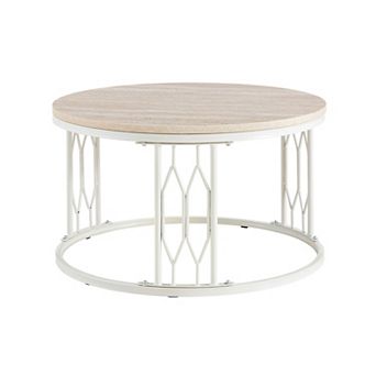 Trikiousd Round Coffee Table with MDF Top and Metal Frame Base
