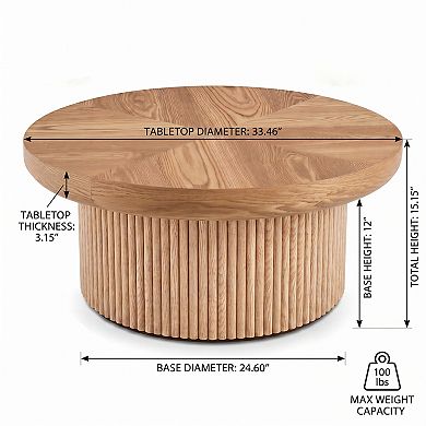 Trikiousd 33.5" Round Fluted Coffee Table with Parquet Wood Top