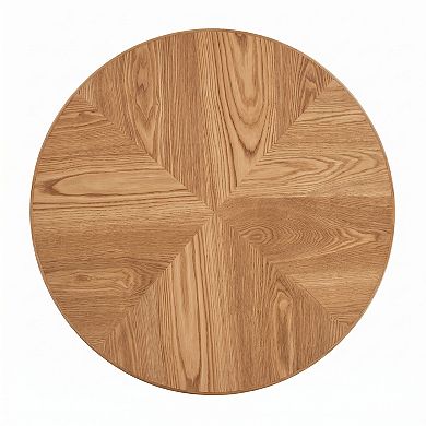 Trikiousd 33.5" Round Fluted Coffee Table with Parquet Wood Top