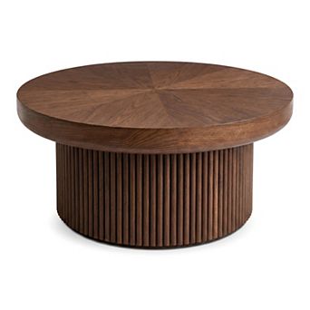 Trikiousd 33.5" Round Fluted Coffee Table with Parquet Wood Top