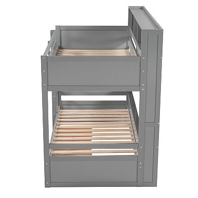Pnronnc Twin Size Storage Bookcase Bunk Bed with Shelves Beside Both Upper & Down Bed, Drawer