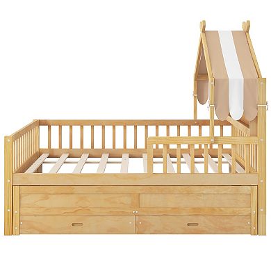 Pnronnc Modern Kids Platform Bed House Style Bed with Bookcase Headboard