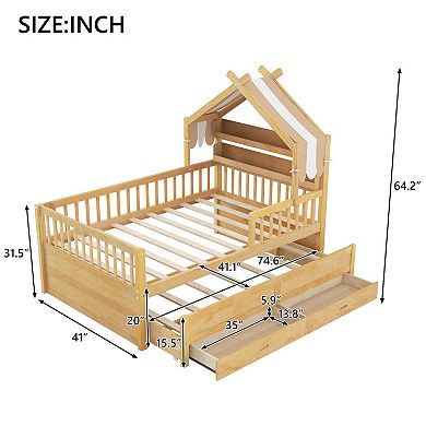 Pnronnc Modern Kids Platform Bed House Style Bed with Bookcase Headboard