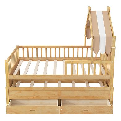 Pnronnc Modern Kids Platform Bed House Style Bed with Bookcase Headboard